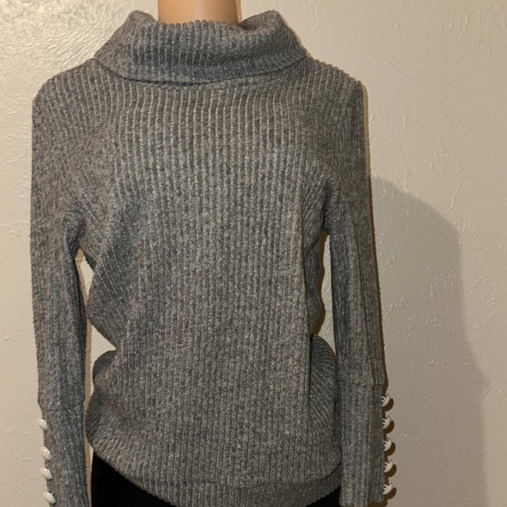 Gray Ribbed Turtleneck Sweater